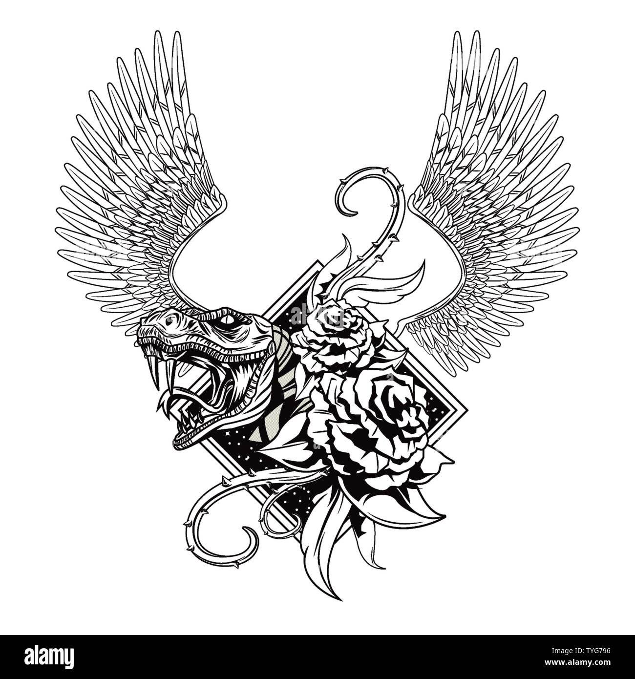 Schlange mit Rosen gezeichnet tattoo Symbol Stock-Vektorgrafik - Alamy