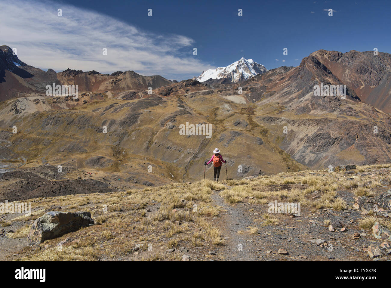 Mit Blick auf Huayna Potosi auf die Cordillera Real Traverse, Bolivien Stockfoto