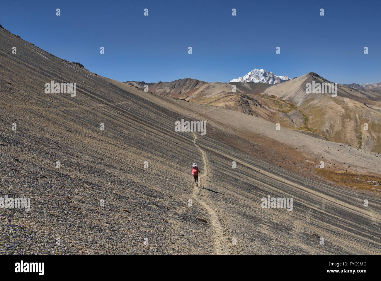 Trekking in Richtung Huayna Potosi auf die Cordillera Real Traverse, Bolivien Stockfoto