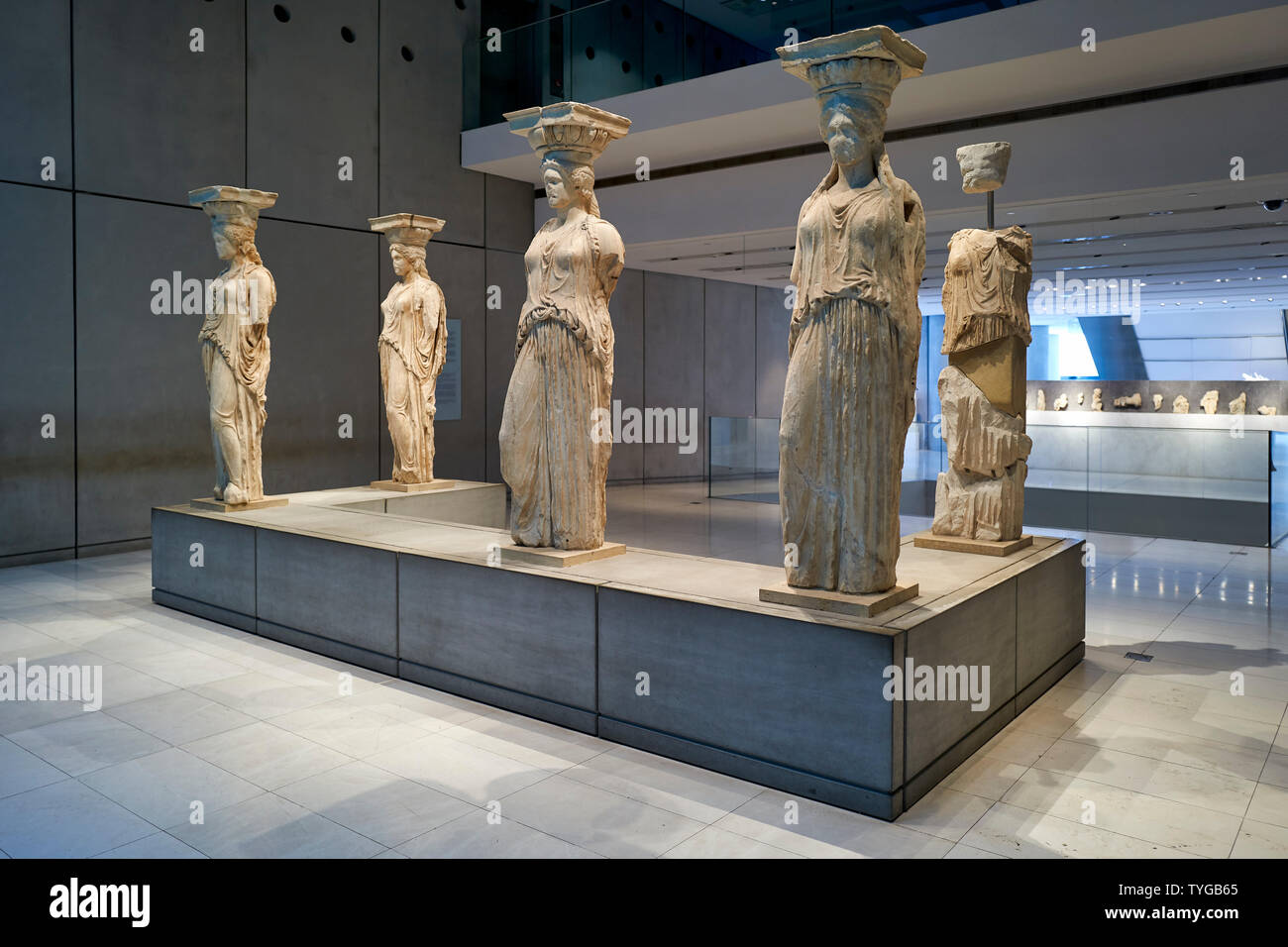 Athen Griechenland. Das Akropolis-museum Karyatiden Stockfoto