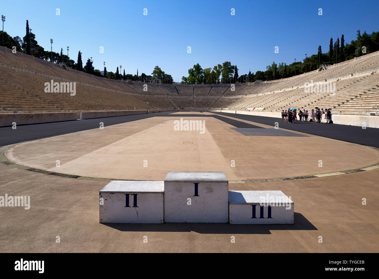 Athen Griechenland. Die Panathenaic Stadium, Stätte der ersten modernen Olympischen Spiele 1896, jetzt Hosting feierliche Veranstaltungen & Konzerte. Stockfoto