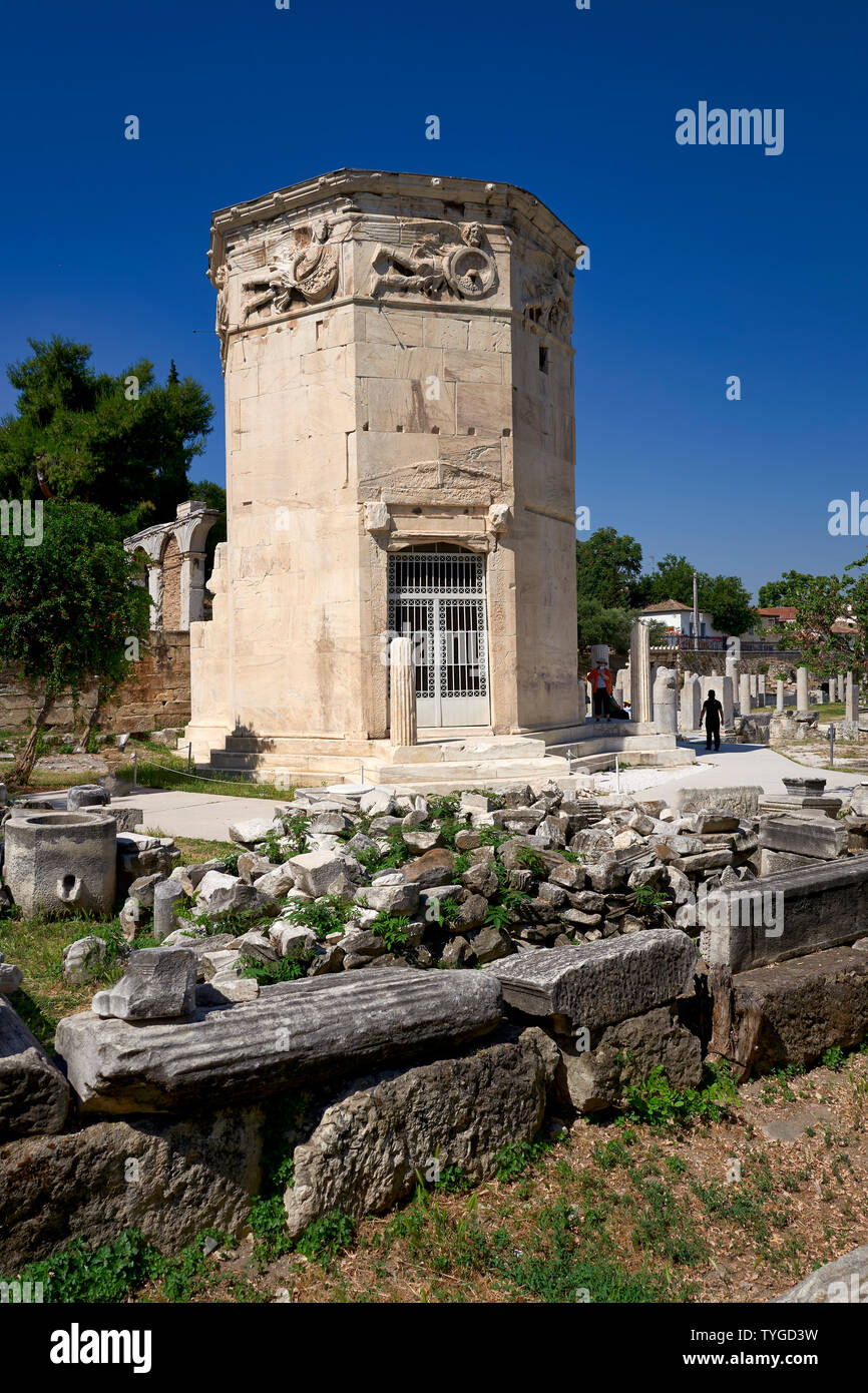 Athen Griechenland. Der Turm der Winde an der römischen Agora Stockfoto