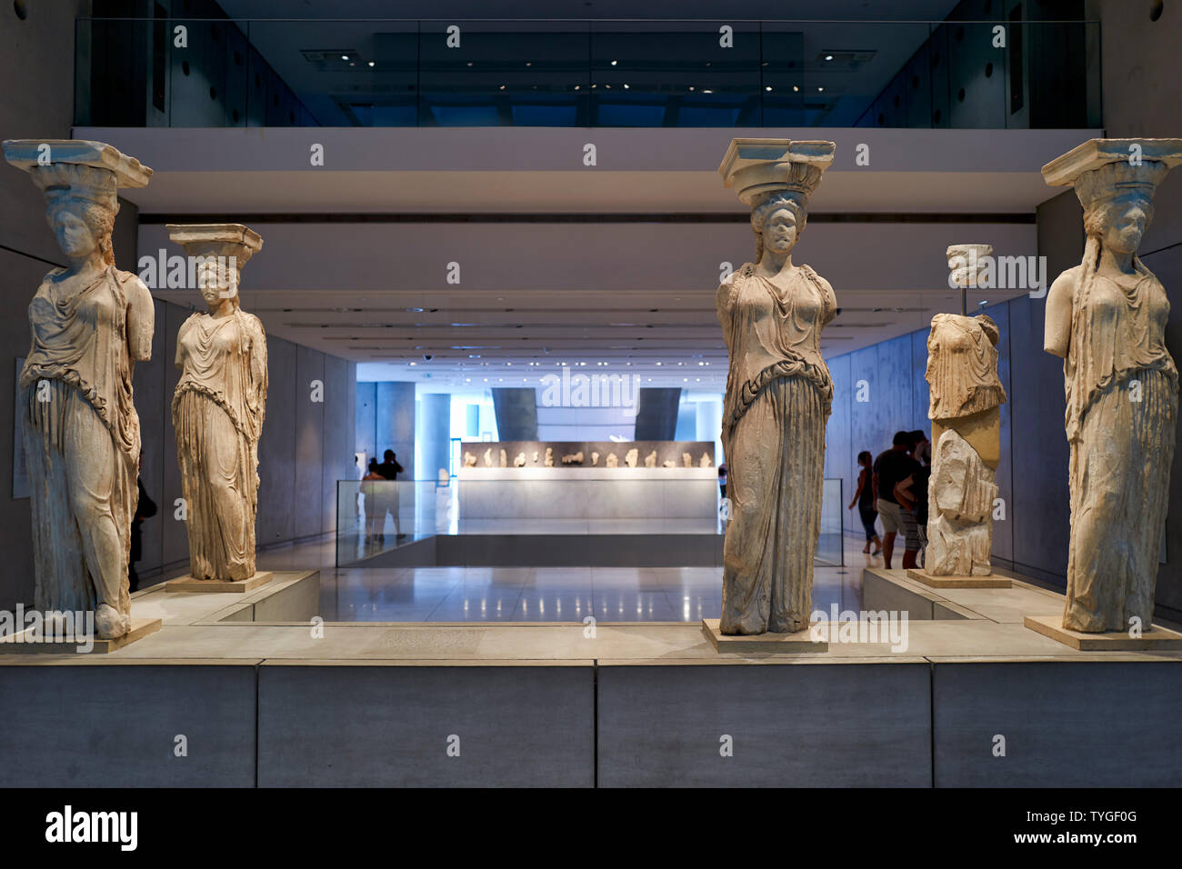 Athen Griechenland. Das Akropolis-museum Karyatiden Stockfoto
