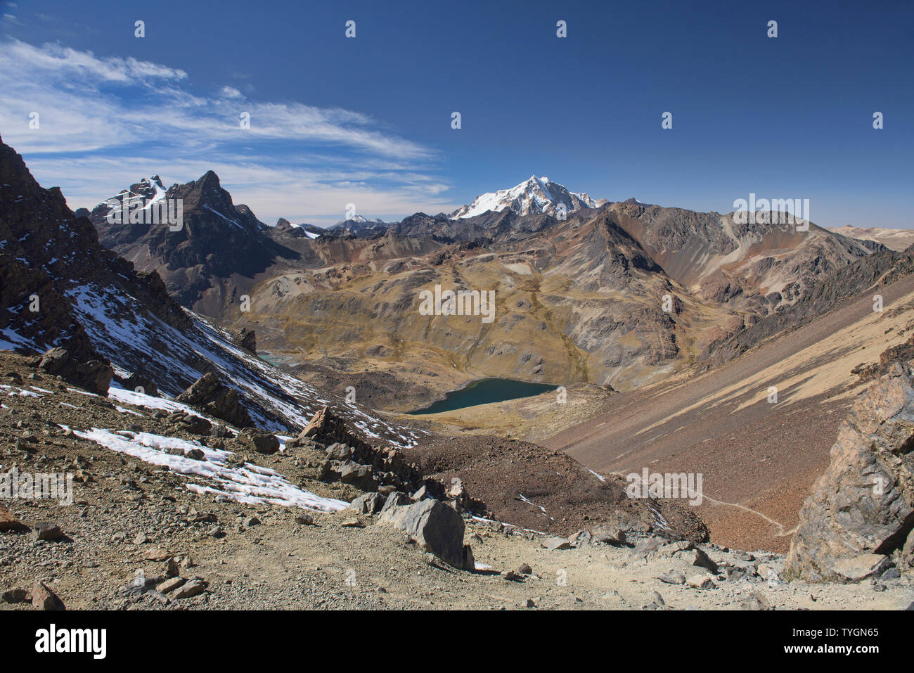 Absteigend von Pico Österreich über die Cordillera Real Traverse, Bolivien Stockfoto