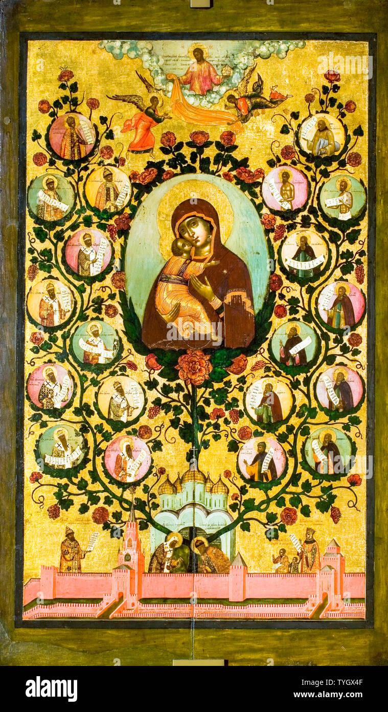 Simon Uschakow, Stammbaum der Moskauer Staatlichen, Lobpreis der Gottesmutter von Wladimir, Genealogie, Malerei, 1668 Stockfoto
