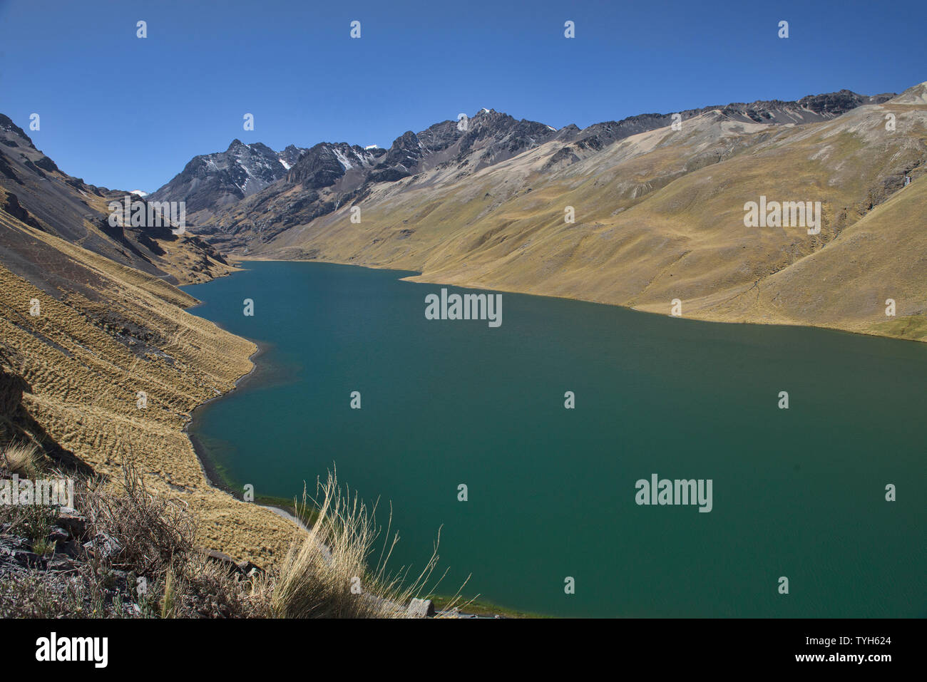 Anzeigen von Laguna Quta Thiya entlang der Cordillera Real Traverse, Bolivien Stockfoto