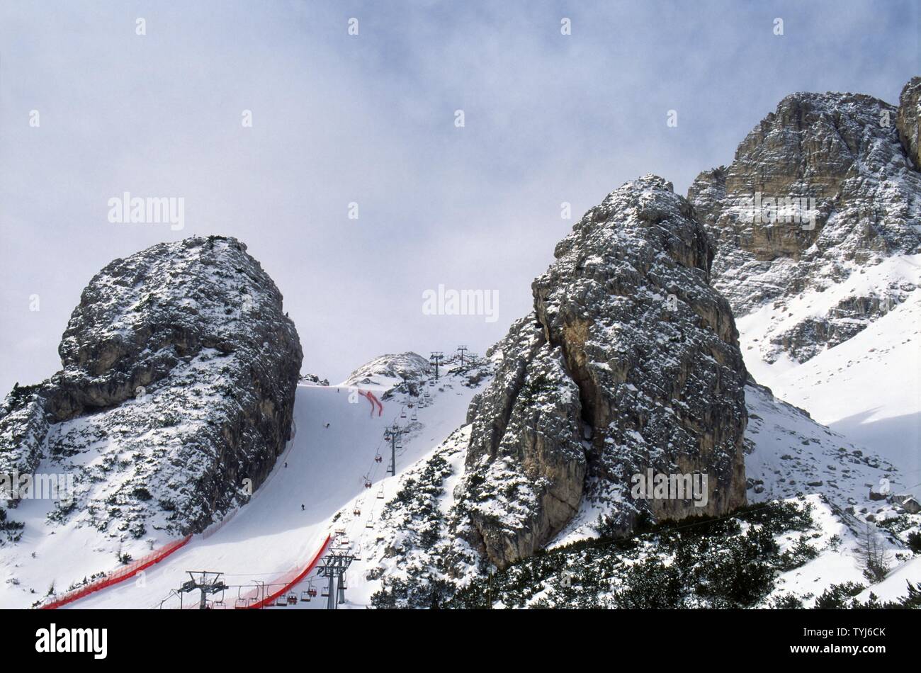 Cortina d'Ampezzo (Italien), die skipiste der "Olympia delle Tofane", die alpinen Skiwettkämpfe der Frauen wird während der 2026 Winter Olympics host Stockfoto