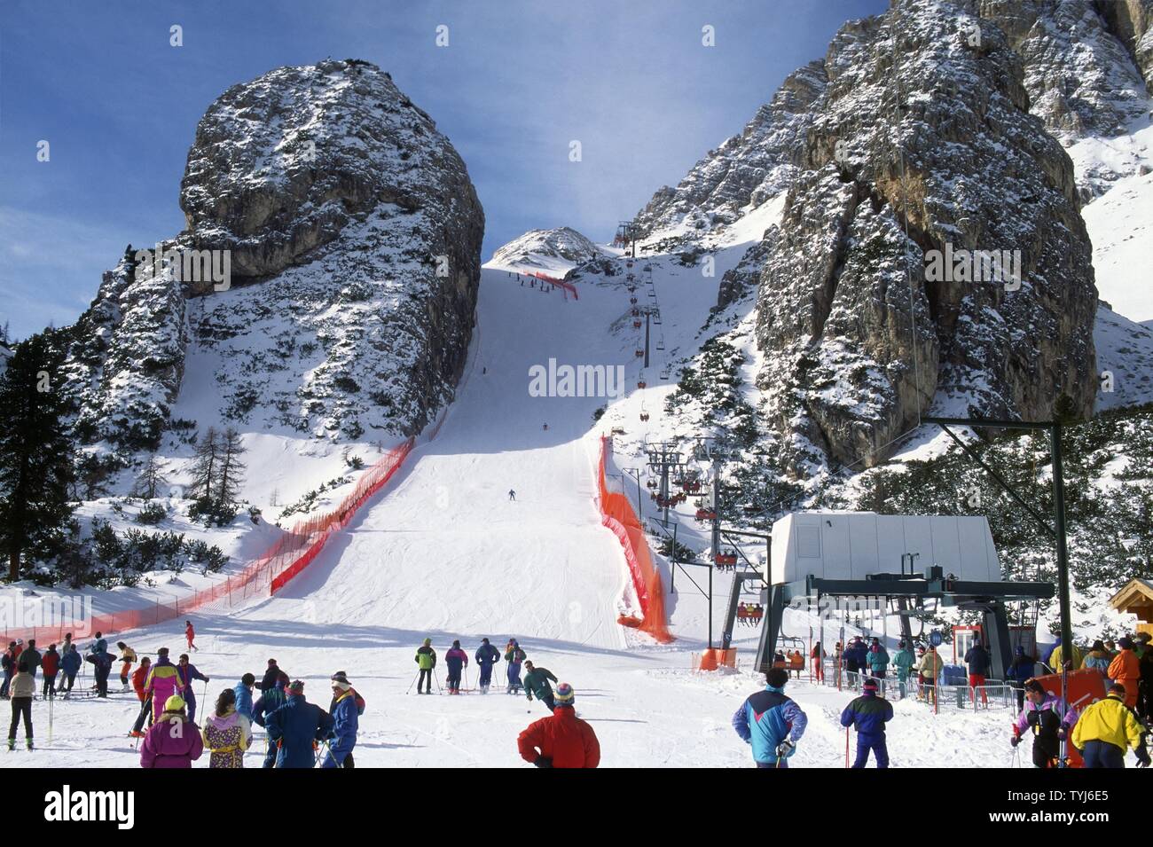 Cortina d'Ampezzo (Italien), die skipiste der "Olympia delle Tofane", die alpinen Skiwettkämpfe der Frauen wird während der 2026 Winter Olympics host Stockfoto