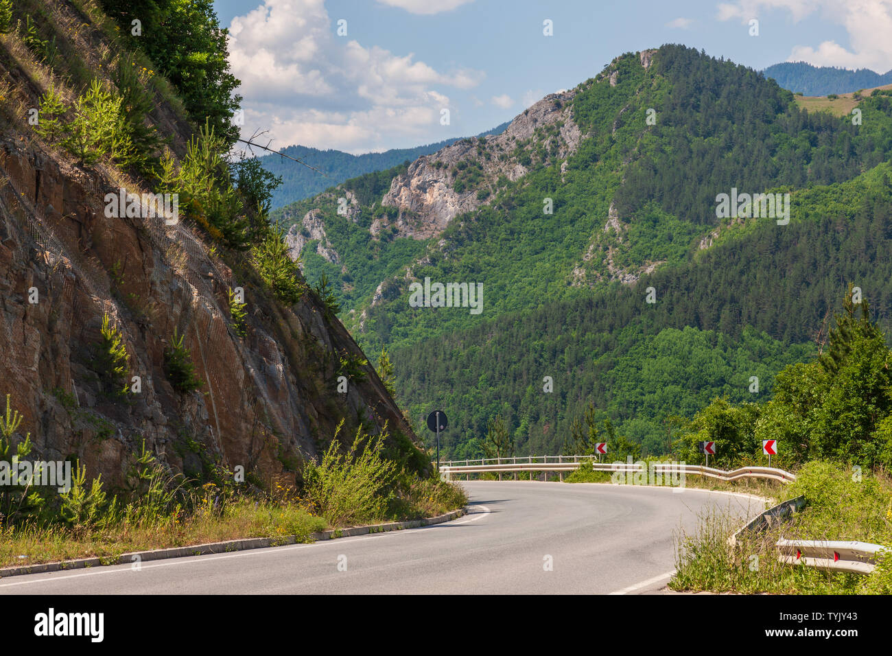 Mountain Road Rhodopen Bulgarien Stockfoto