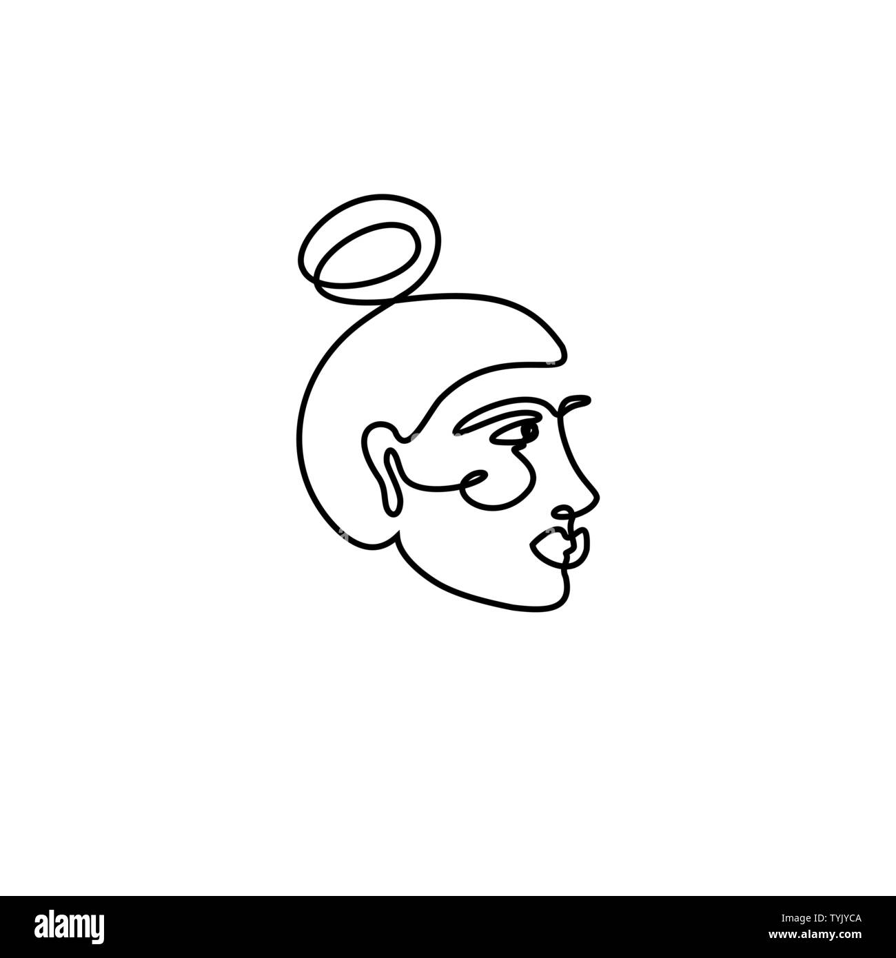 Der Frau Gesicht Minimal Linienstil an. Kontinuierliche eine Strichzeichnung Abstract Vector Portrait einer Frau auf einem weißen Hintergrund. Logo Template, B Stock Vektor