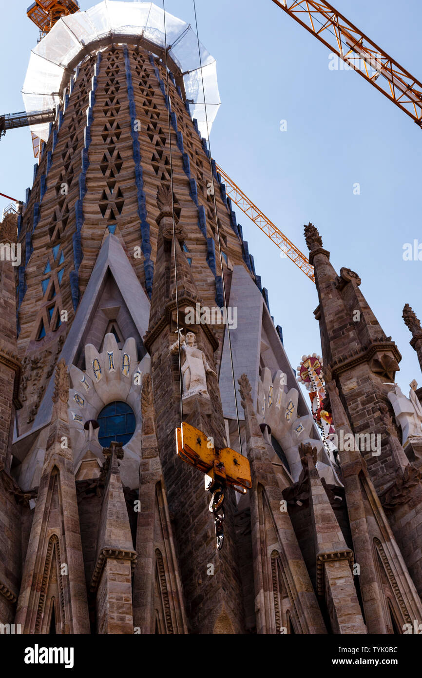 Die Bauarbeiten weiter auf die Sagrada Familia in Barcelona. Stockfoto