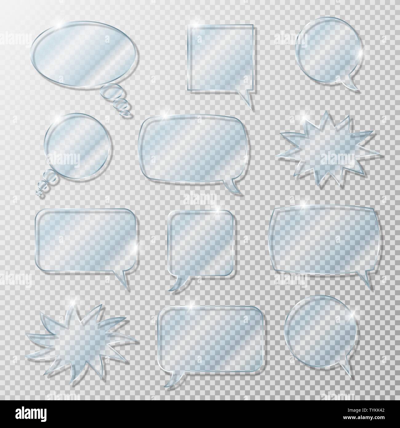 Realistische 3D-transparenten Sprechblasen. Vektor Glas gesetzt. Stock Vektor