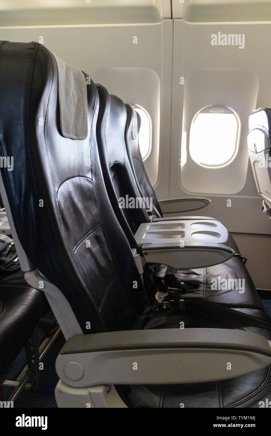 Aircraft Seating Konfiguration auf einem Passagier jet. Circa 2019. Stockfoto