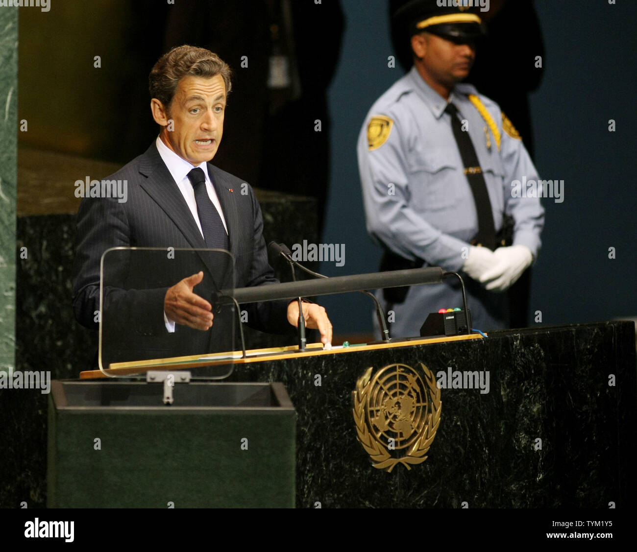 Der französische Präsident Nicolas Sarkozy spricht während der Millenniums-entwicklungsziele Gipfel bei den Vereinten Nationen am 20. September 2010 in New York. UPI/Monika Graff Stockfoto