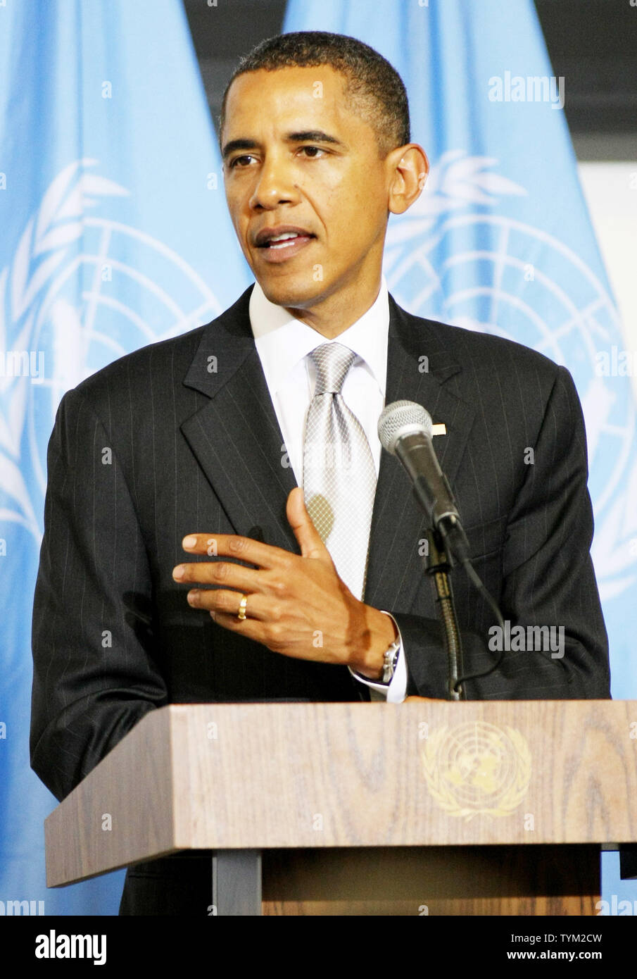 Us-Präsident Barack Obama spricht auf einer Tagung auf hoher Ebene Sudan während der 65. Tagung der Generalversammlung der Vereinten Nationen bei der UN am 24. September 2010 in New York. UPI/Monika Graff Stockfoto