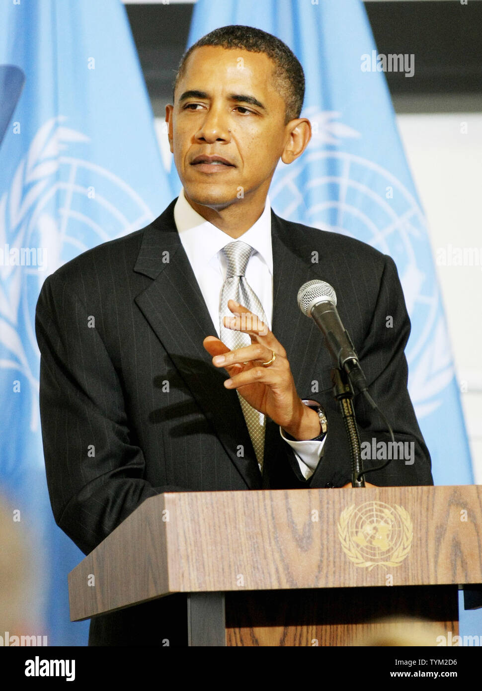 Us-Präsident Barack Obama spricht auf einer Tagung auf hoher Ebene Sudan während der 65. Tagung der Generalversammlung der Vereinten Nationen bei der UN am 24. September 2010 in New York. UPI/Monika Graff Stockfoto