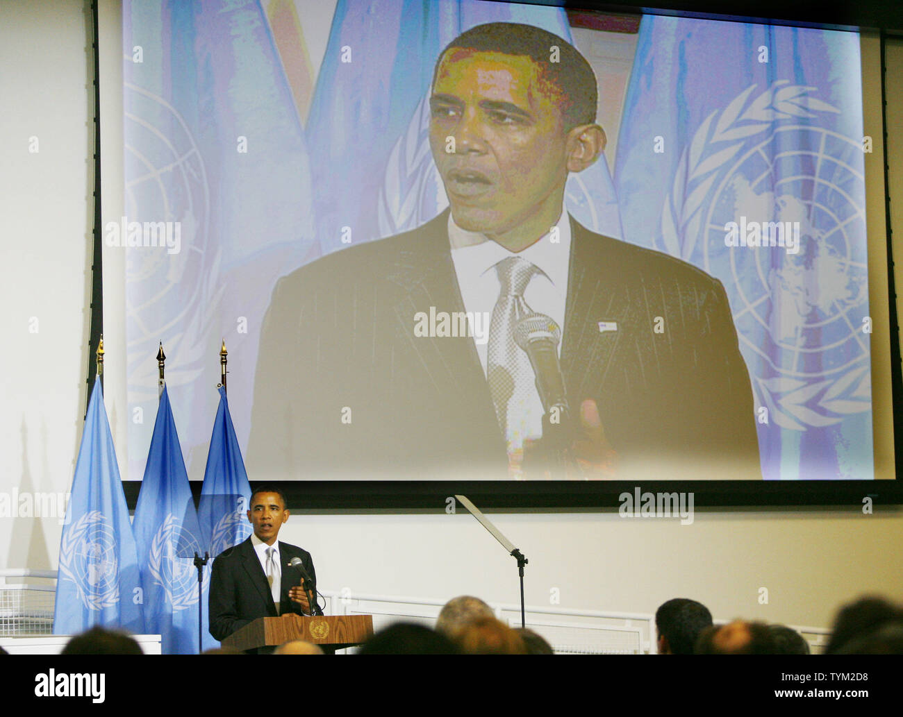 Us-Präsident Barack Obama spricht auf einer Tagung auf hoher Ebene Sudan während der 65. Tagung der Generalversammlung der Vereinten Nationen bei der UN am 24. September 2010 in New York. UPI/Monika Graff Stockfoto