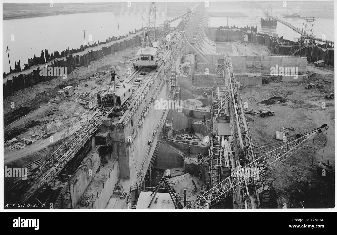 Tennessee Valley Authority, Watts bar Dam und Watts Bar Dampfanlage, Staudämme in Bau. Stockfoto