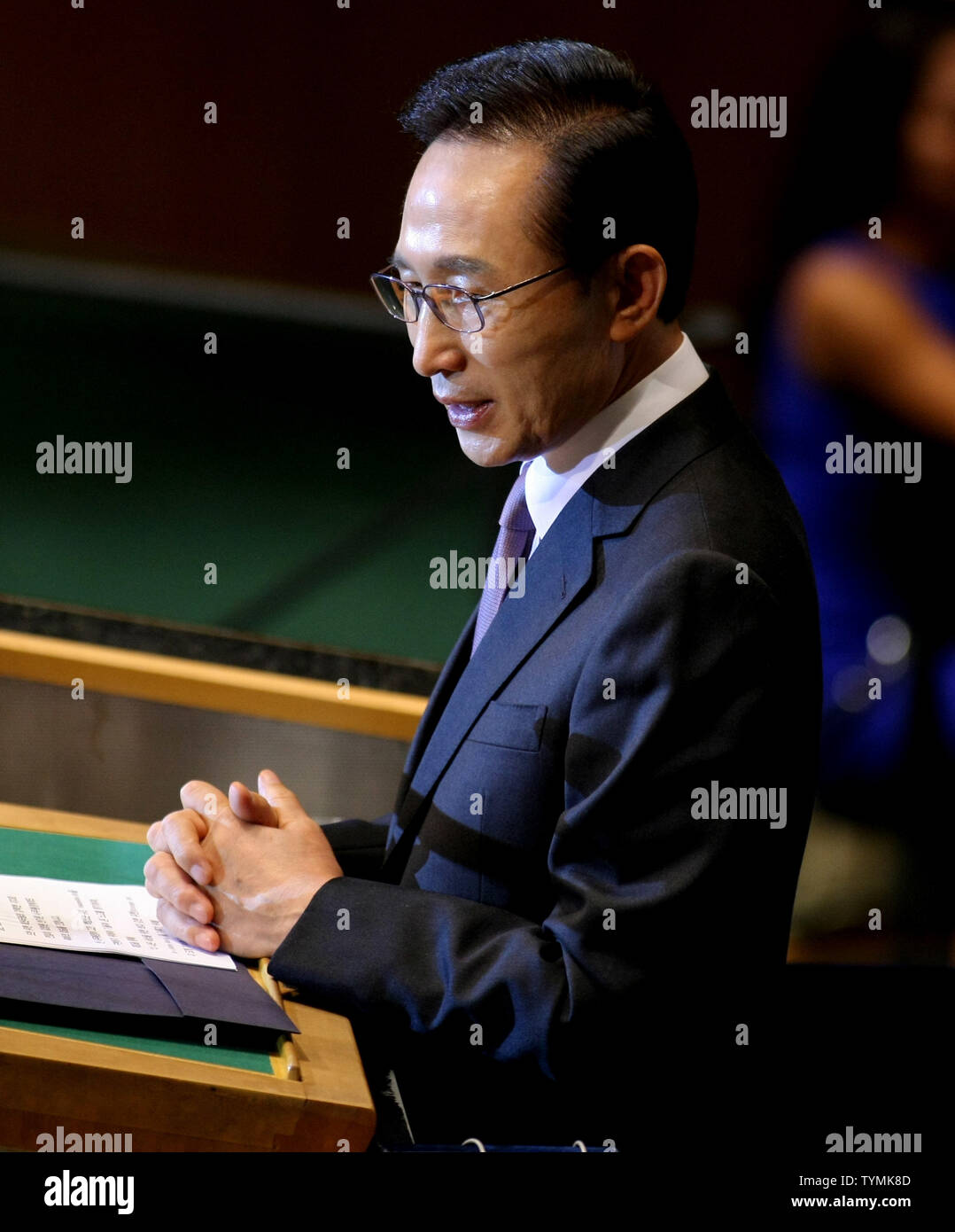 Lee Myung-bak, Präsident von Korea, Adressen der 66. Tagung der Generalversammlung der Vereinten Nationen bei der UN am 21. September 2011 in New York City. UPI/Monika Graff Stockfoto