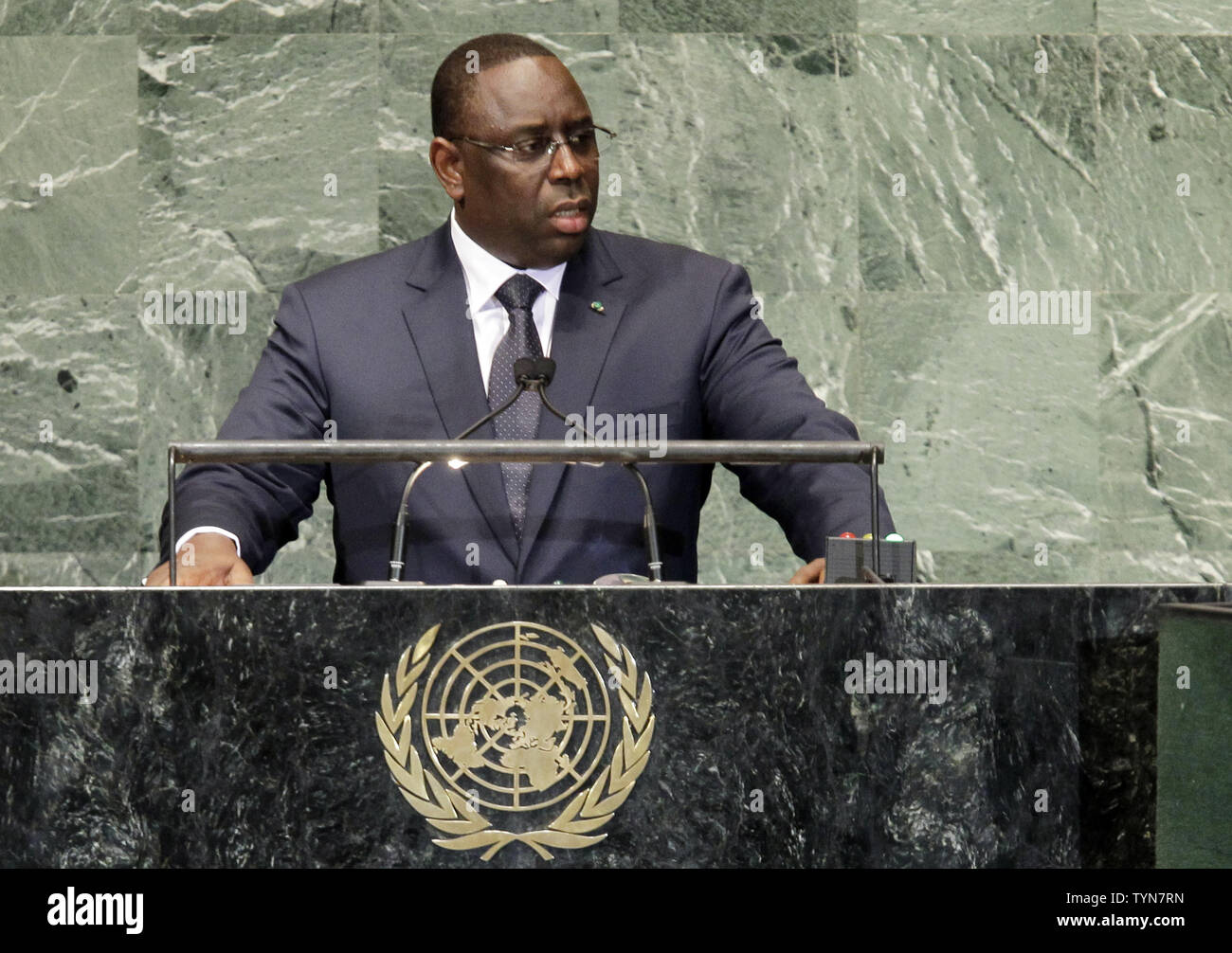 Seine Exzellenz Macky Sall, Präsident der Republik Senegal Adressen die Vereinten Nationen auf der 67. Generalversammlung der Vereinten Nationen im UN-Gebäude in New York City am 25. September 2012. UPI/John angelillo Stockfoto