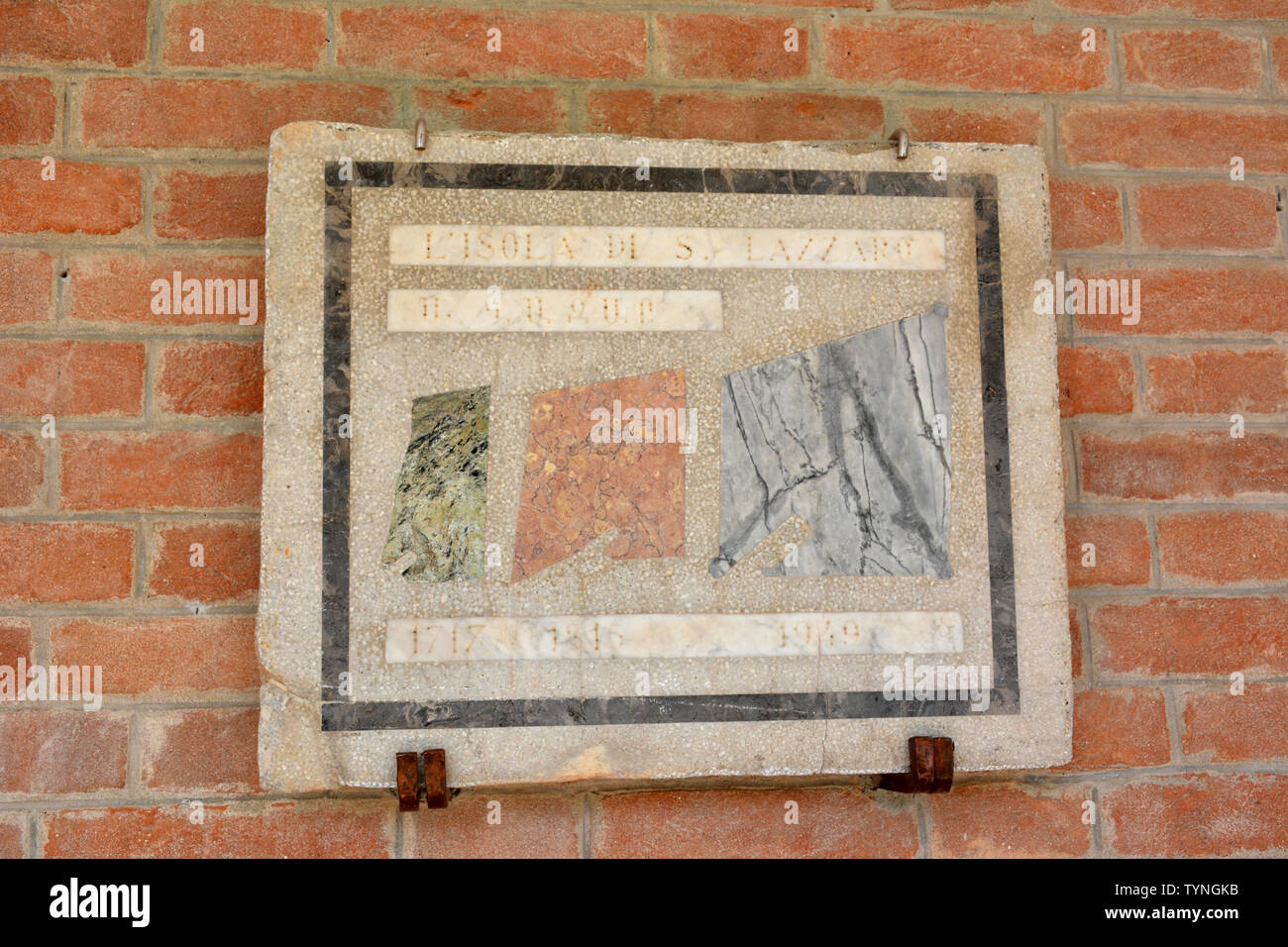 Die armenische Insel St. Lazar - einer kleinen Insel der Lagune von Venedig. Die armenische Kirche auf San Lazzaro Degli Armeni in Venedig. Stockfoto