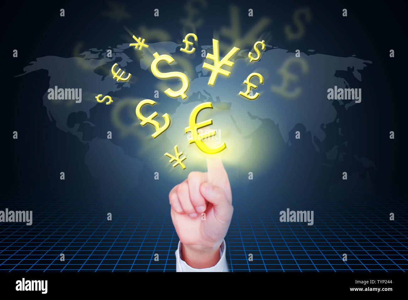 Close-up Geschäftsmann mit Geld Symbol in der Luft schweben Stockfoto