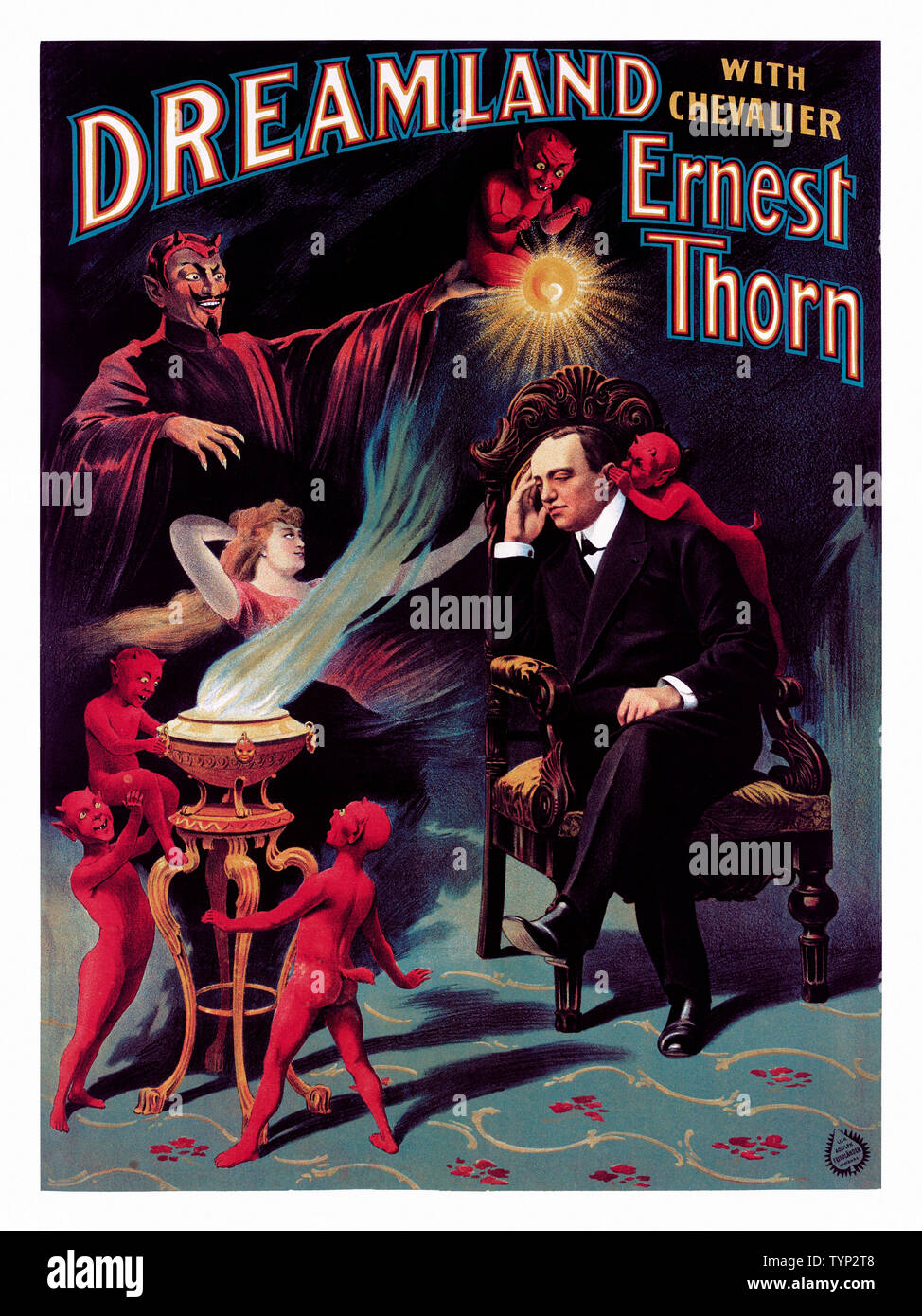 Vintage Werbung Poster wiederhergestellt. Dreamland mit chevalier Ernest Thorn. Magic Show Werbung Plakat. Im Jahr 1899 veröffentlicht. Stockfoto