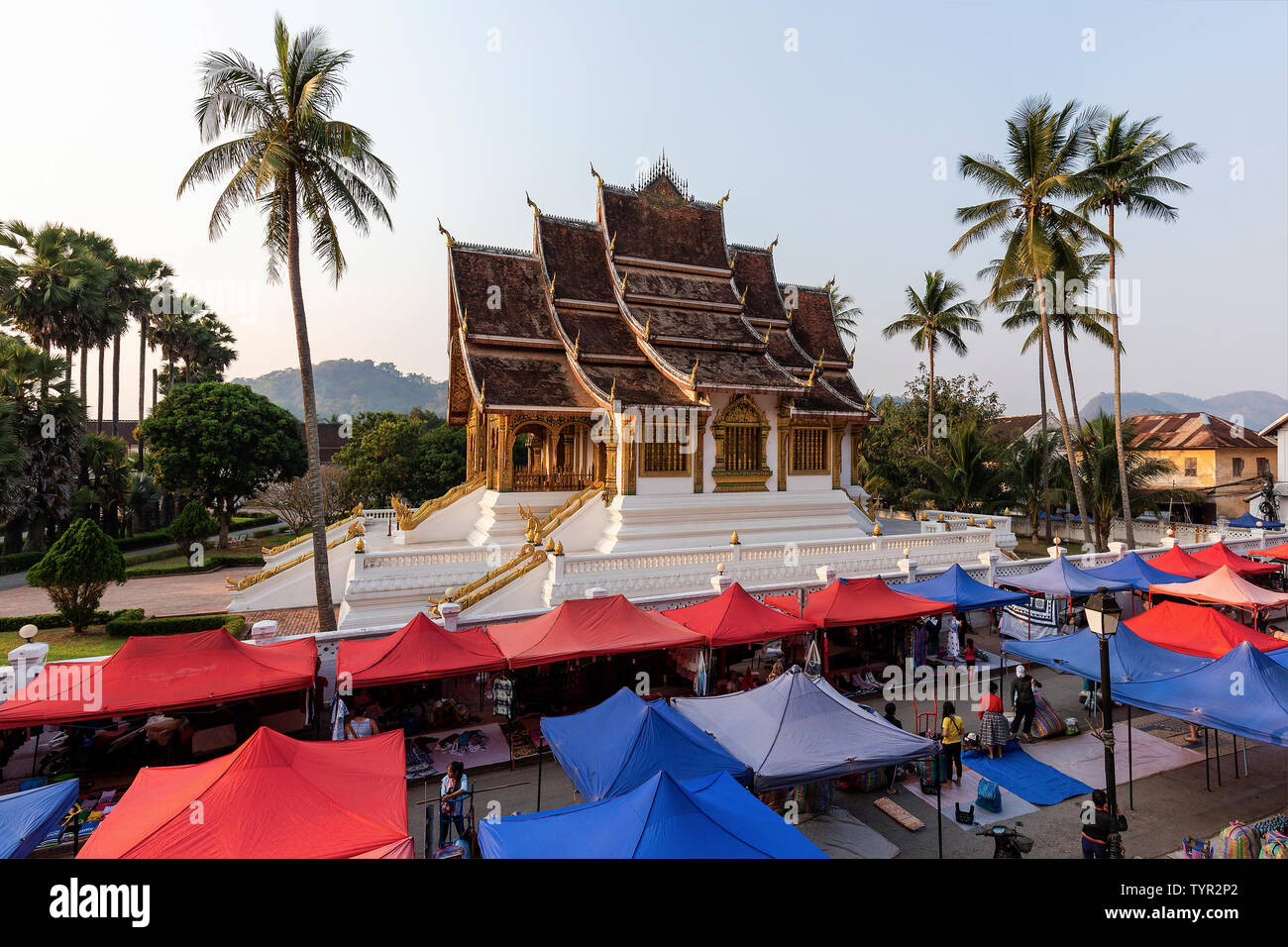 LUANG PRABANG, LAOS - MÄRZ 2019; Haw Pha Bang Tempel Stockfoto