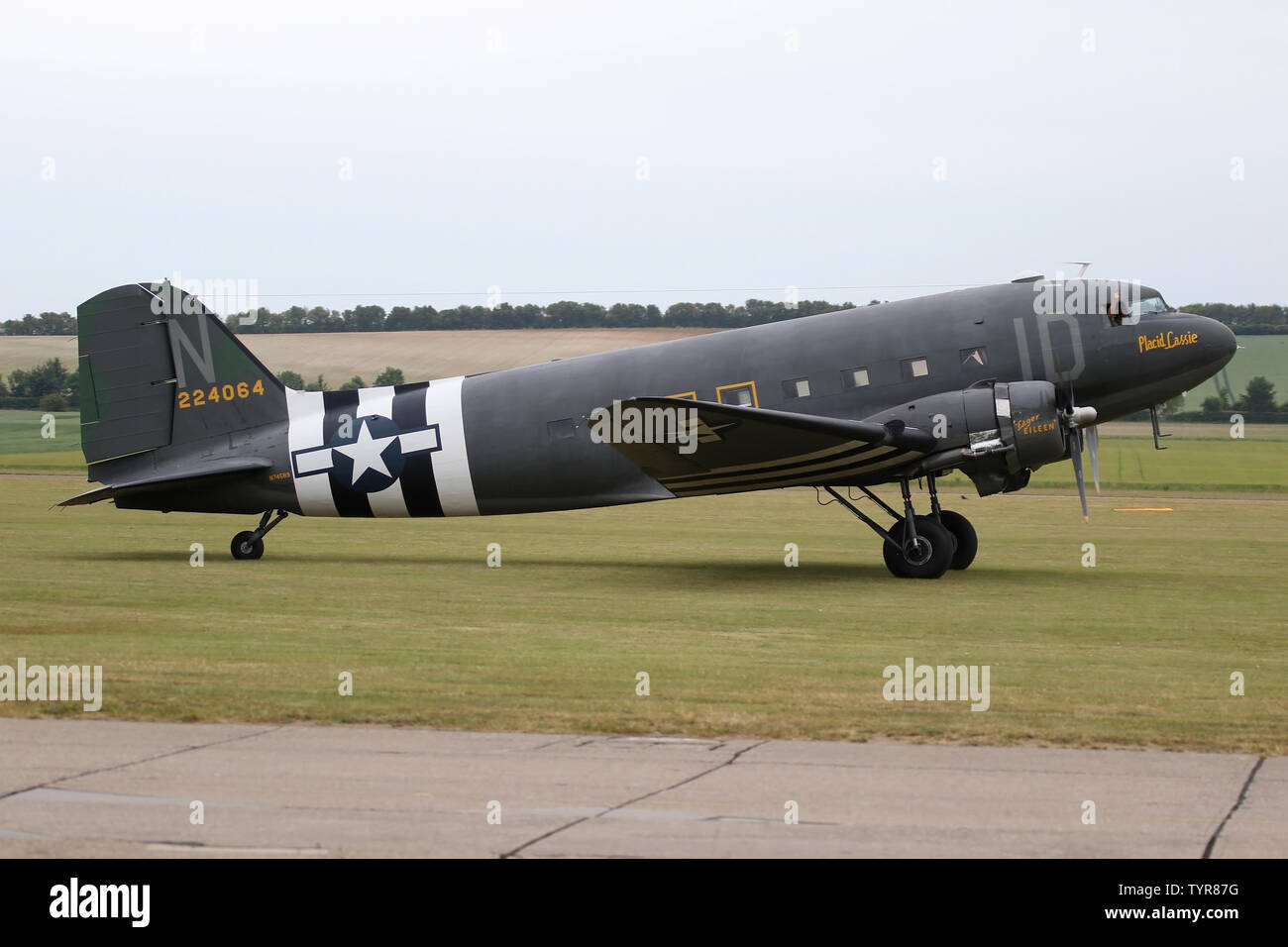 C-47 Placid Lassie in Duxford während der 75. Jahrestag der Landung in der Normandie gedenken. Stockfoto