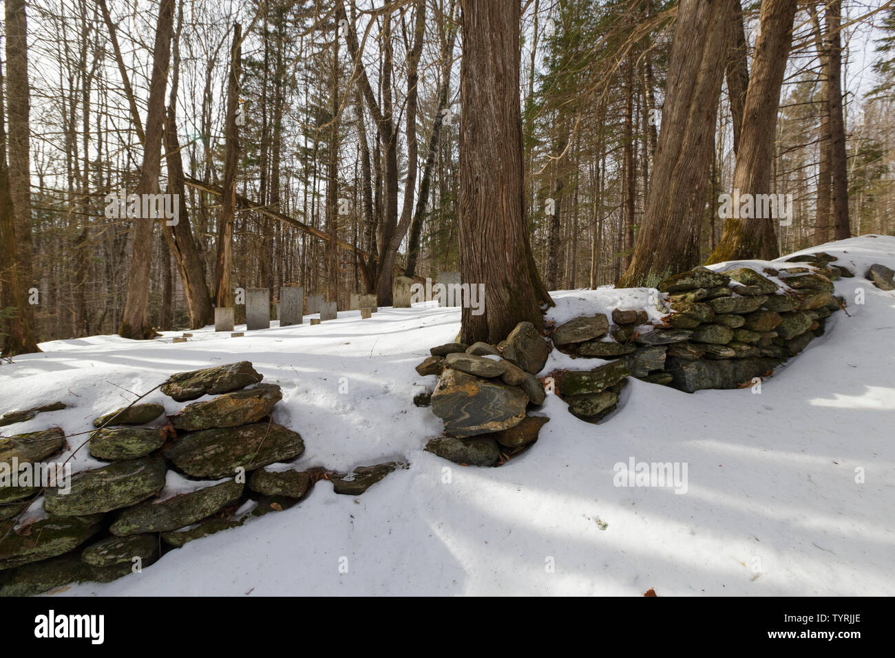Website der Gideon Ricker Bauernhof an der verlassenen Ricker Becken Landwirtschaft auf Ricker Berg in Waterbury, Vermont. Stockfoto