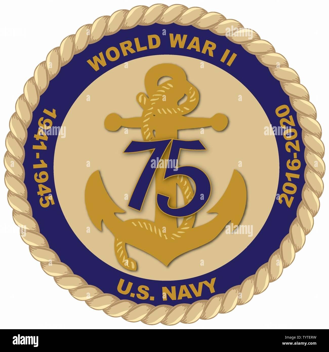 WASHINGTON (Okt. 2010) 11, 2016) Das offizielle Logo zum Gedenken der Marine des 75-jährigen Bestehens des Zweiten Weltkriegs. Beginnend mit dem Jahrestag des Angriffs auf Pearl Harbour am 7. Dezember 2016, über den Jahrestag der japanischen Kapitulation an Bord der USS Missouri (BB 63) am 2. September 2020, die Marine wird die zentrale Rolle Segler in Amerikas Sieg spielte im Zweiten Weltkrieg zu gedenken. Stockfoto