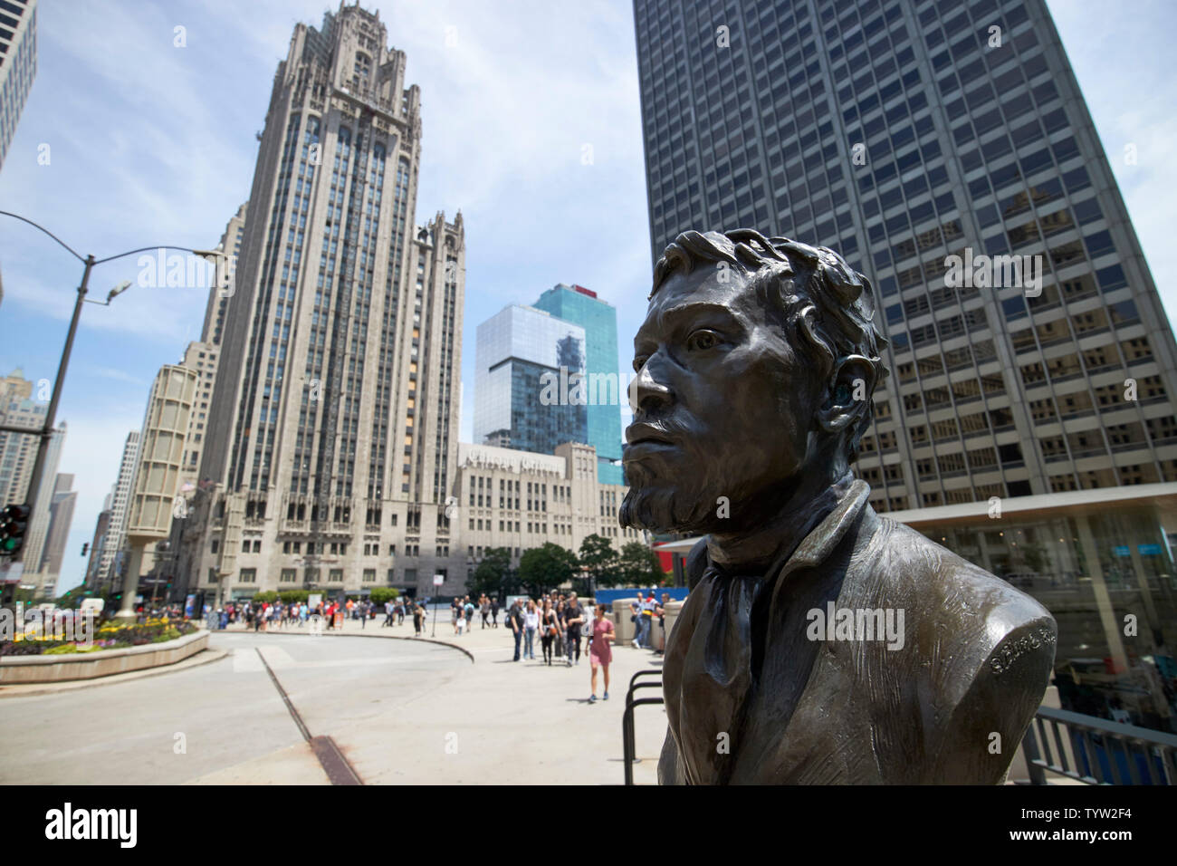 Jean Baptiste Point du Sable Gründer von Chicago statue am Beginn der Magnificent Mile in der Innenstadt von Chicago IL USA Stockfoto
