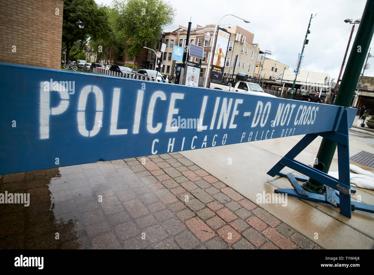 Blaue Polizei nicht Holz- Chicago Police Department Barriere Chicago IL USA Cross Stockfoto