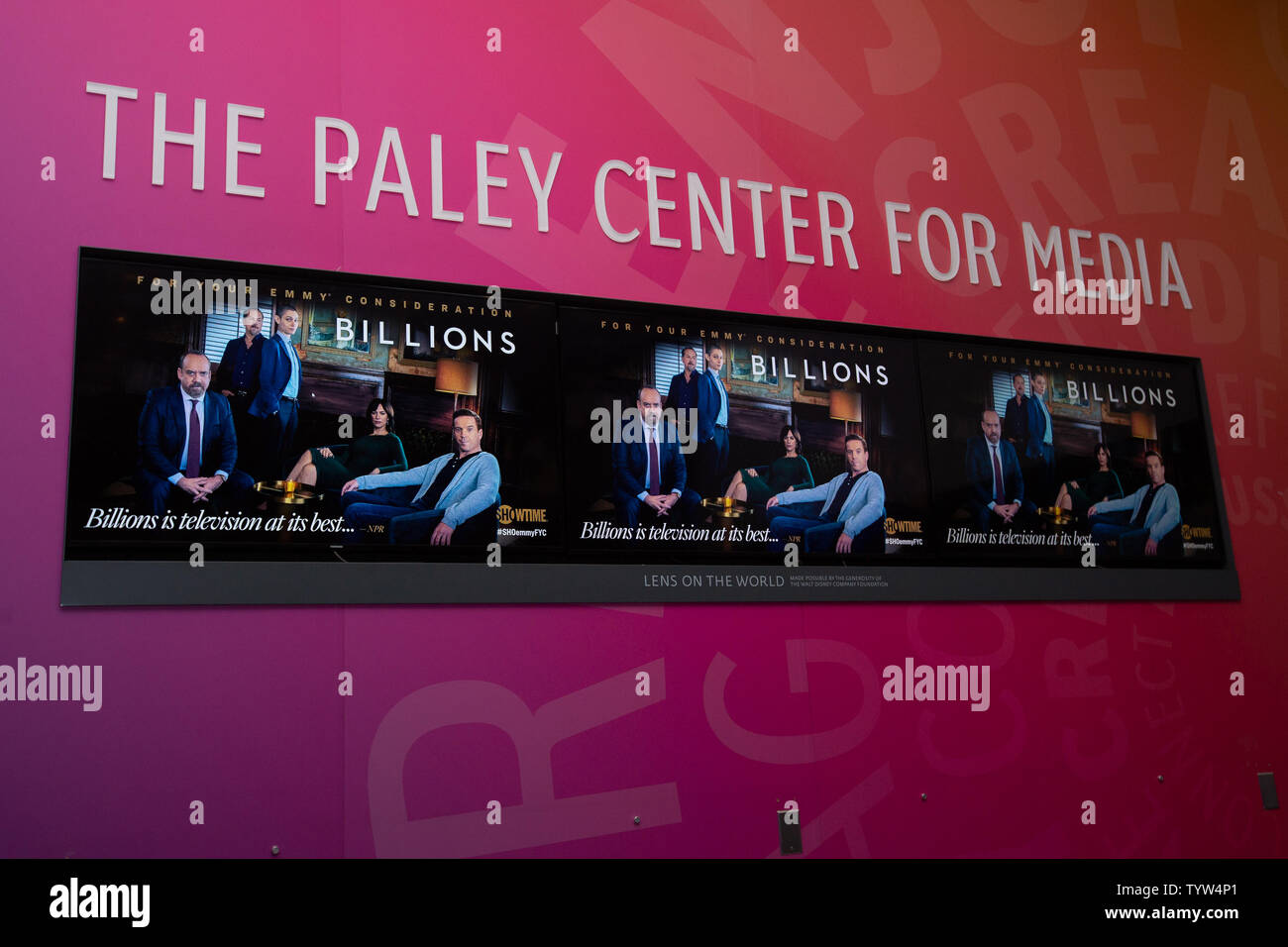 Ein Zeichen für die Paley Center für Medien ist auf Anzeige an der FYC Ereignis für die Showtime Drama Series Milliarden am 3. Juni 2019 in New York City. Foto von Serena Xu-Ning/UPI Stockfoto