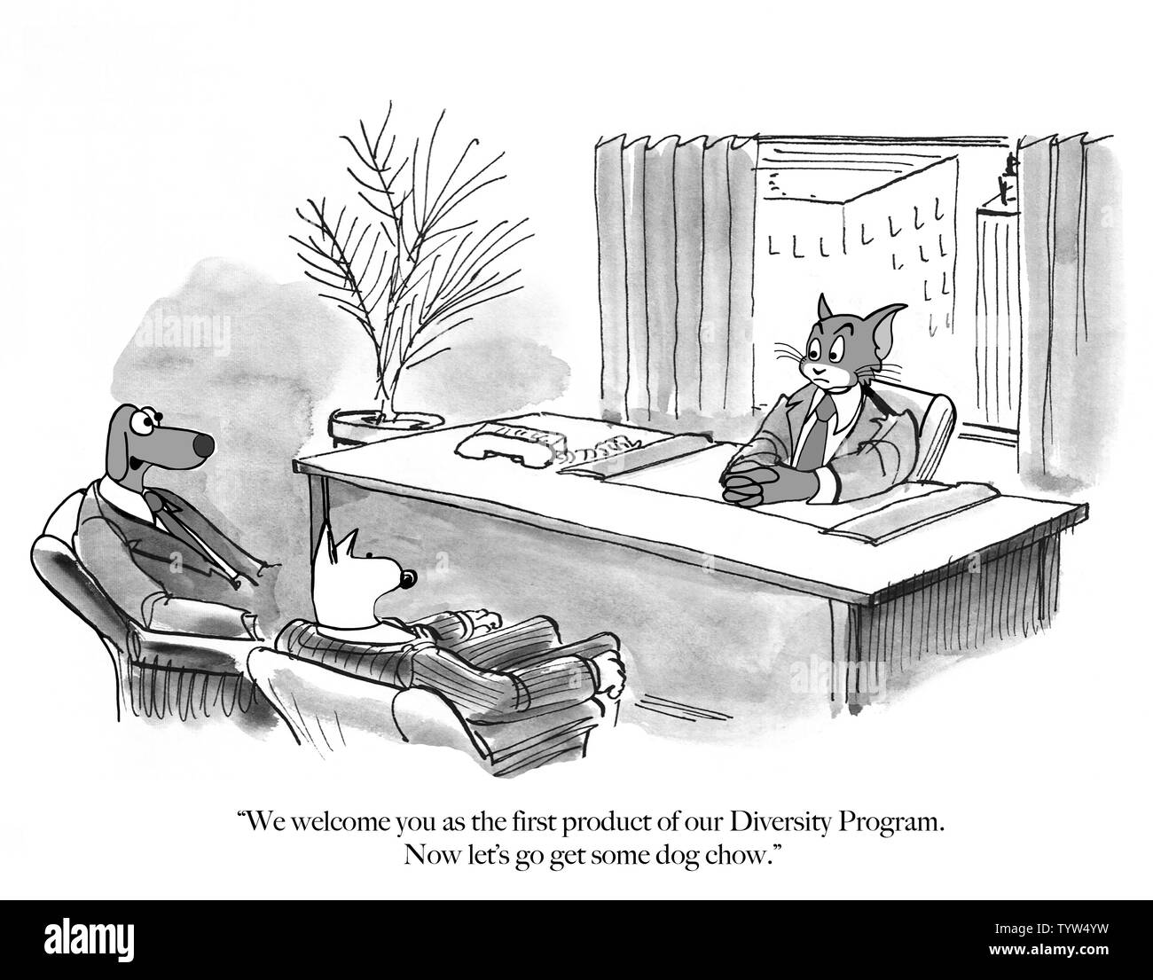 Eine Katze angestellt wird eine Führungskraft von einem Hund Gesellschaft zu werden. Stockfoto