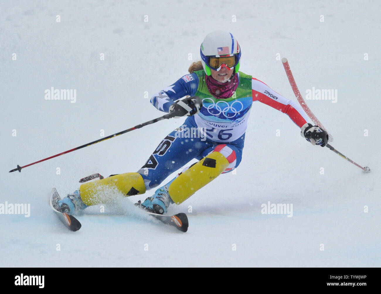 Die USA Sarah Schleper konkurriert in der Damen Slalom während der olympischen Winterspiele von Vancouver 2010 in Whistler, Kanada am 26. Februar 2010. UPI/Kevin Dietsch Stockfoto