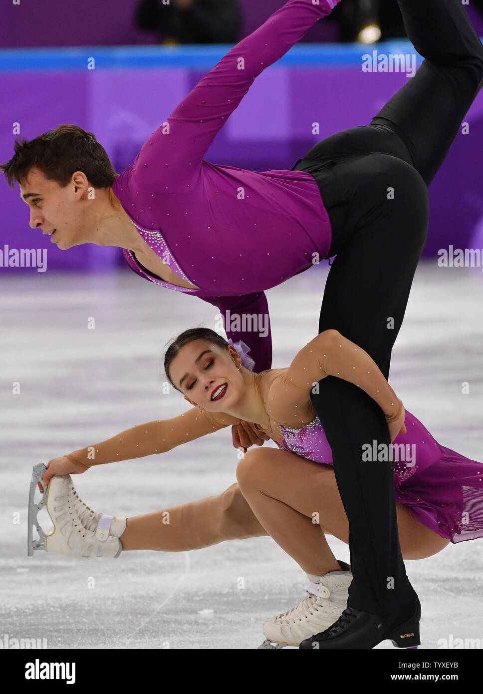 Miriam Ziegler und Severin Kiefer von Österreich konkurrieren in der Paare Eiskunstlauf kurzes Programm während der PYEONGCHANG 2018 Winter Olympics, an der Gangneung Ice Arena in Tainan, Südkorea, am 14. Februar 2018. Foto von Richard Ellis/UPI Stockfoto