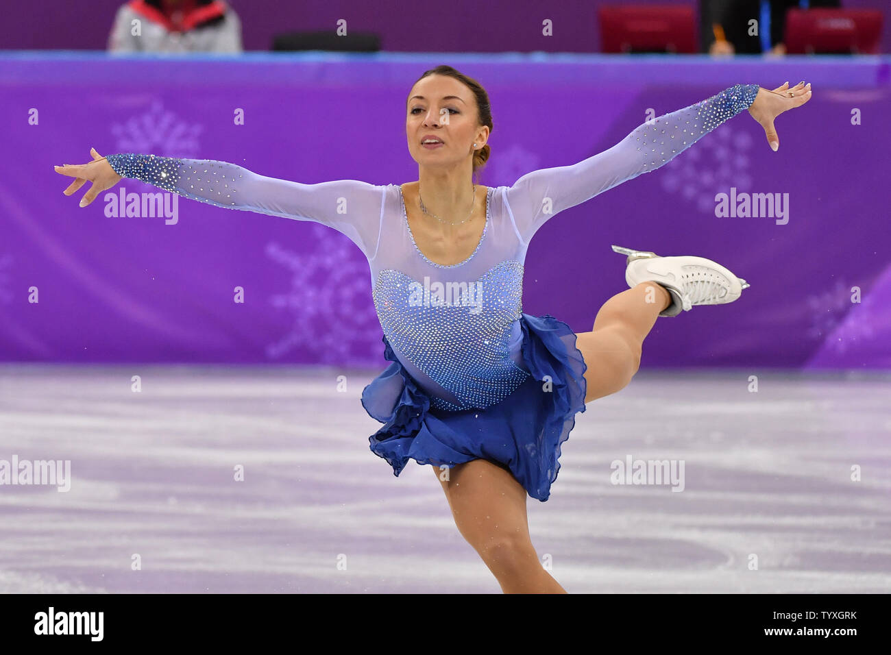 Nicole Schott von Deutschland konkurriert in den Damen Einzellauf kurzes Programm während der PYEONGCHANG 2018 Winter Olympics, an der Gangneung Ice Arena in Tainan, Südkorea, am 21. Februar 2018. Foto von Richard Ellis/UPI Stockfoto
