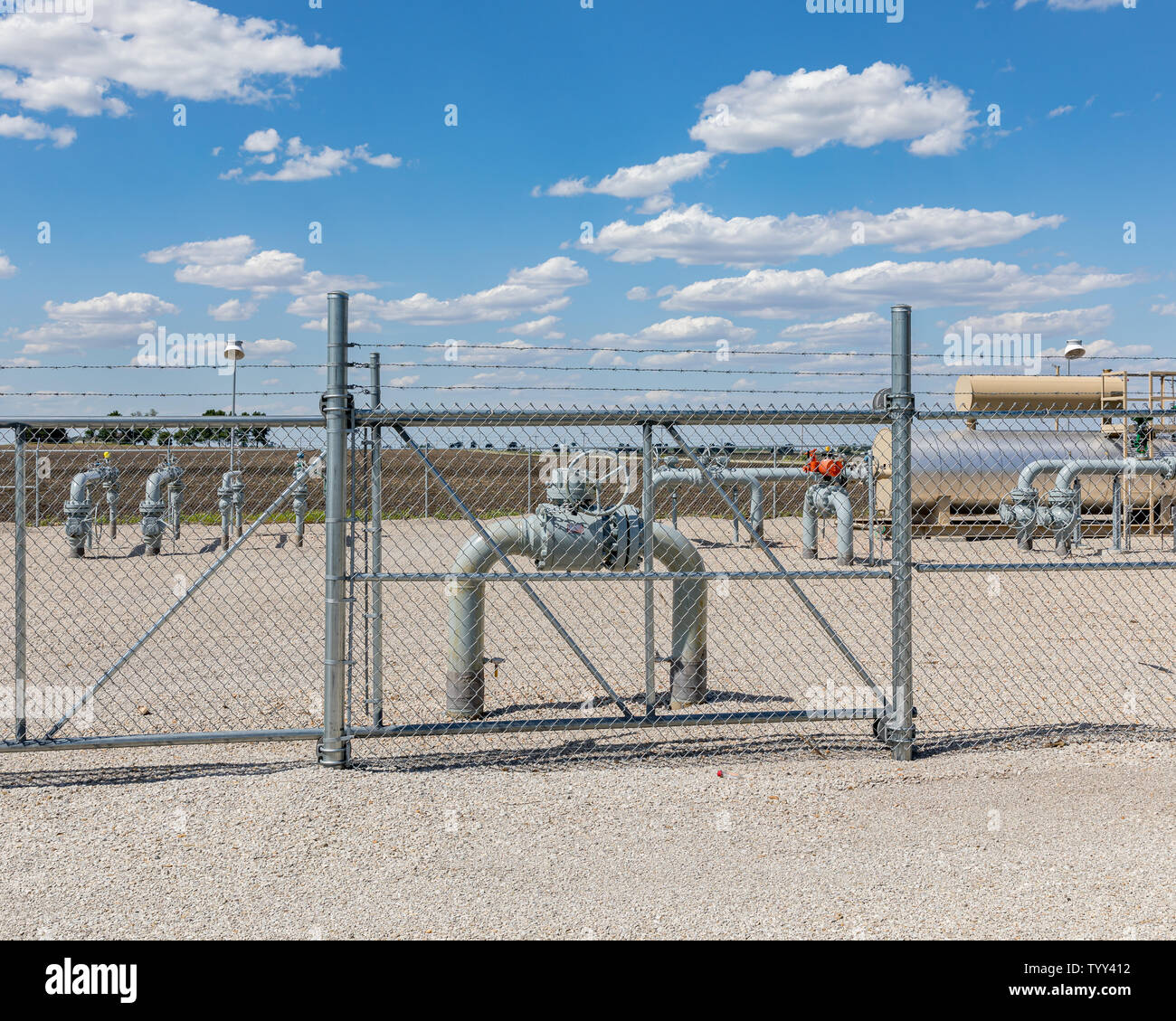 Verteilungsanlagen für Erdgasfernleitungen. Sicherheit der Energieinfrastruktur, Sicherheit und Konzept für fossile Brennstoffe. Stockfoto