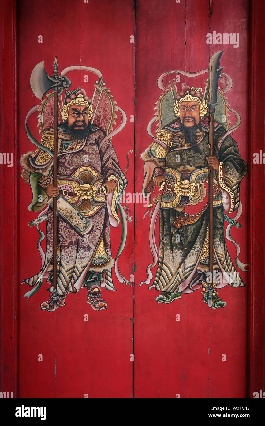 Am 1. August 2017, Hong Kong. Chinesischer Tempel der Götter Malerei. Das chinesische Volk verwendet es auf der vorderen Türen ihrer Häuser" einfügen Für gute Lu zu beten. Stockfoto