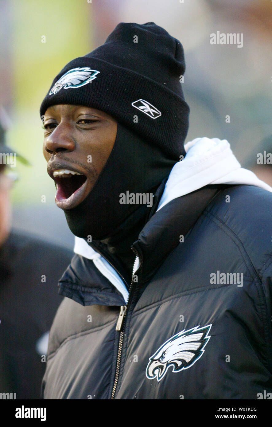 Philadelphia Eagles wide receiver Terrell Owens Lächeln auf den
