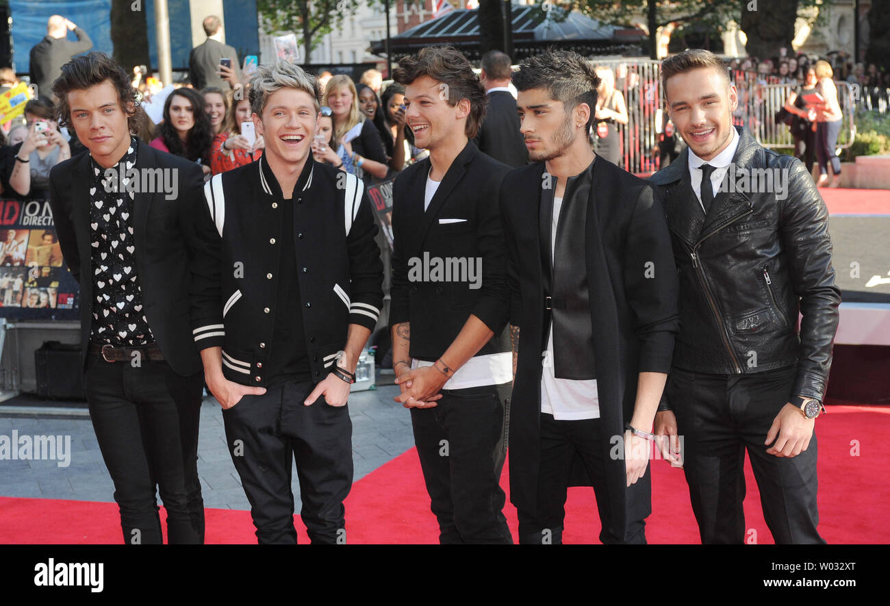 Niall Horan, Zayn Malik, Liam Payne, Harry Styles und Louis Tomlinson britischer Junge Band eine Richtung nehmen an der Uraufführung von "Eine Richtung - Das ist uns' im Empire Leicester Square in London am 20. August 2013. UPI/Paul Treadway Stockfoto