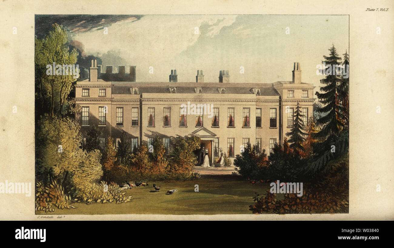 Cranburn oder Cranbourne Lodge, der Keeper Lodge auf der königlichen Jagdrevier von CRANBOURNE Jagen. Papierkörbe Kupferstich nach einer Illustration von John Gendall von Rudolph Ackermann im Repository des Arts, London, 1823. Stockfoto