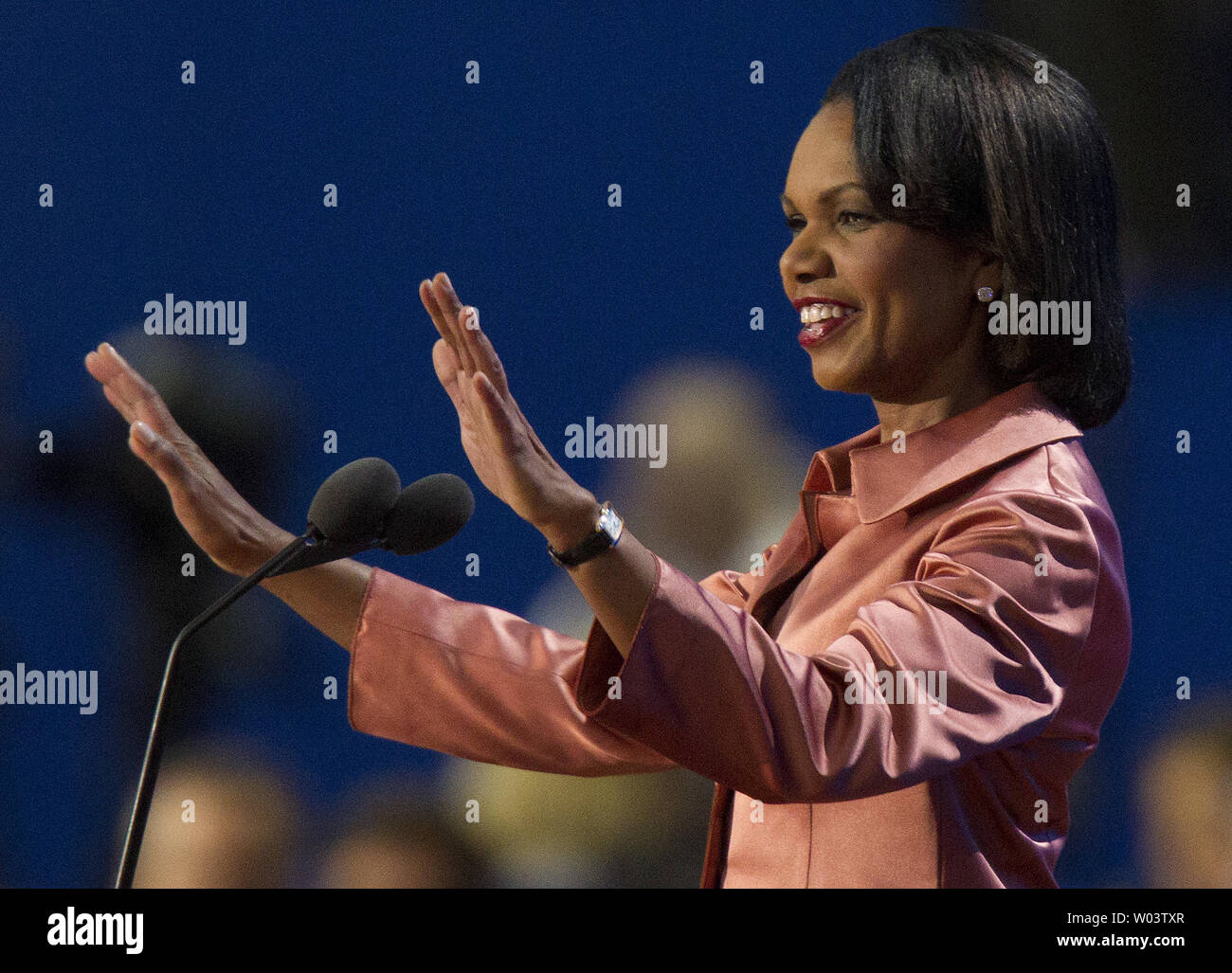 Ehemalige Außenministerin Condoleeza Rice spricht an der Republican National Convention 2012 am Tampa Bay Times Forum in Tampa am 29. August 2012. UPI/Mark Wallheiser Stockfoto