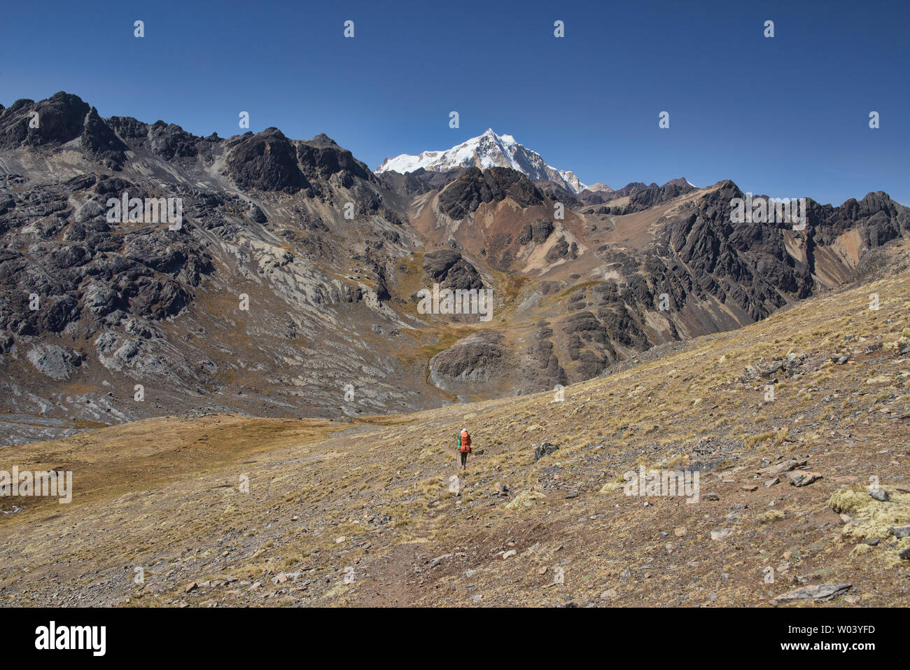 Mit Blick auf Huayna Potosi auf die Cordillera Real Traverse, Bolivien Stockfoto