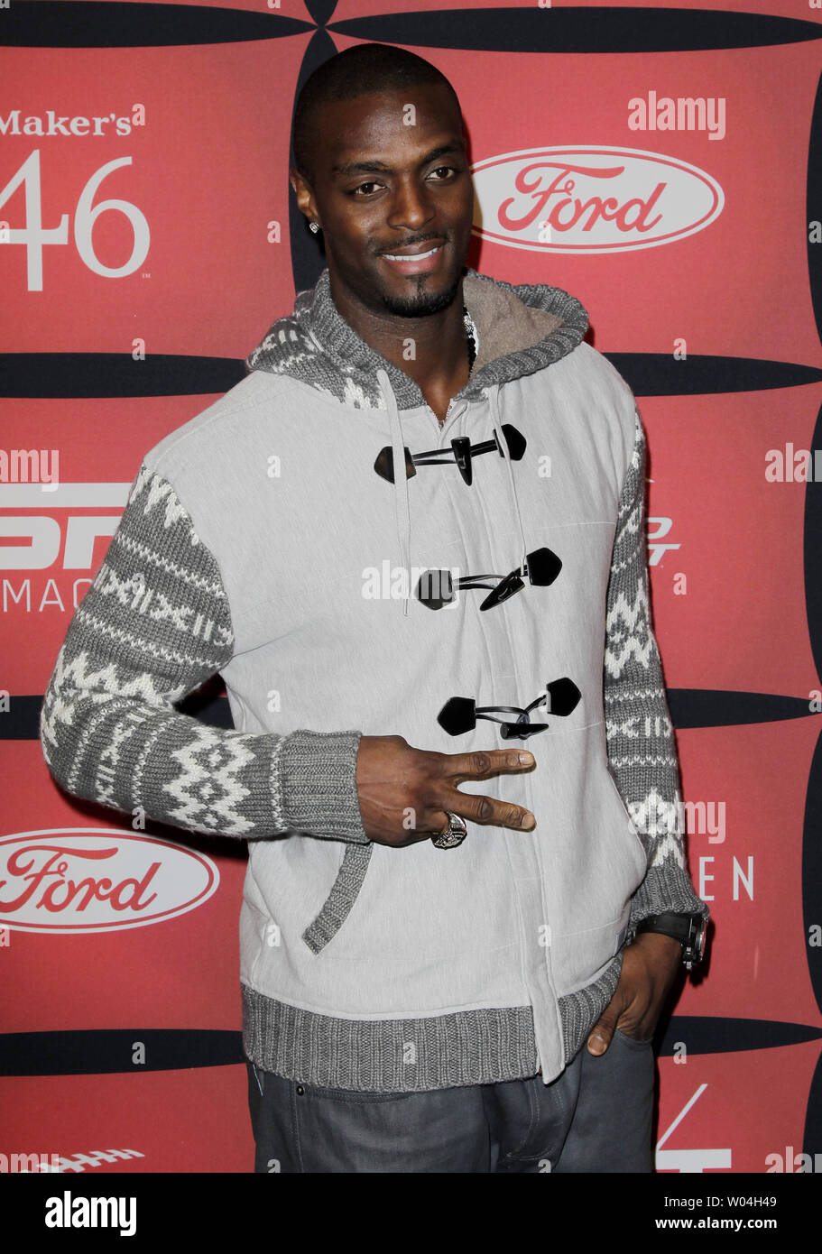 Plaxico Burress kommt auf dem roten Teppich auf ESPN die Zeitschrift 'Nächste' Event 2 Tage vor die New York Giants und die New England Patriots im Super Bowl XLVI in Indianapolis, in der am 3. Februar 2012. UPI/John angelillo Stockfoto