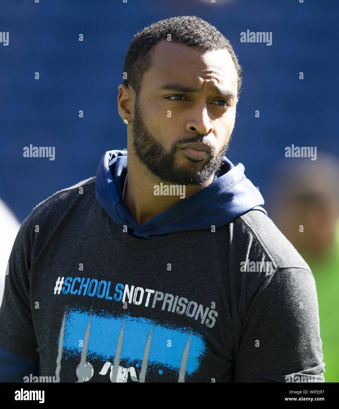 Seattle Seahawks wide receiver Doug Baldwin (89) nach dem Aufwärmen vor dem Spiel gegen die Dallas Cowboys im Quartal bei CenturyLink Feld am 23. September 2018 in Seattle, Washington. Die Seahawks schlagen die Cowboys 24-13. Foto von Jim Bryant/UPI Stockfoto