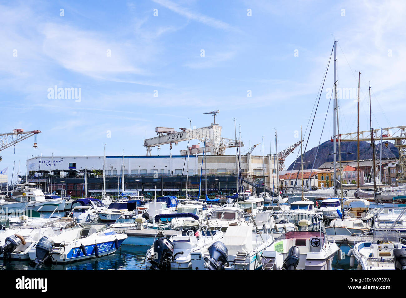 Mototboats im Quay in der Hafen, La Ciotat, Bouches-du-Rhône, Frankreich Stockfoto