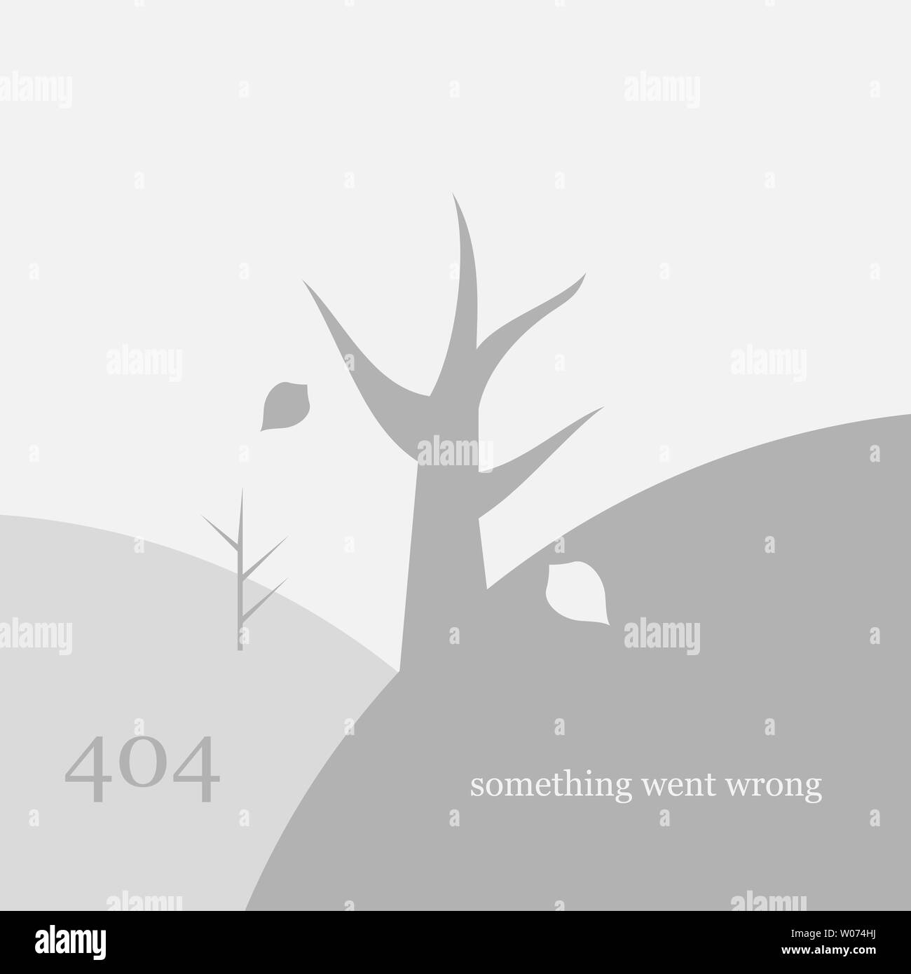 404 Seite nicht gefunden Design Vorlage. Toter Baum und fallende Blätter. 404 Fehler Seite Konzept. Link zu Non-Existing Domain. Abbildung. Stockfoto