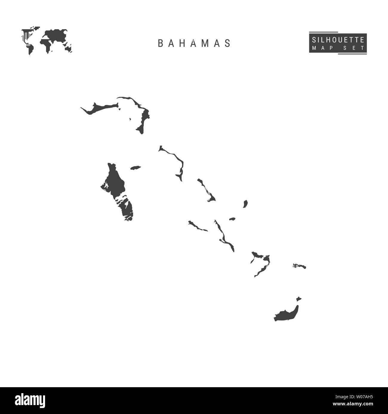 Bahamas leere Karte isoliert auf weißem Hintergrund. High-Detailed schwarze Silhouette Karte von Bahamas. Stockfoto